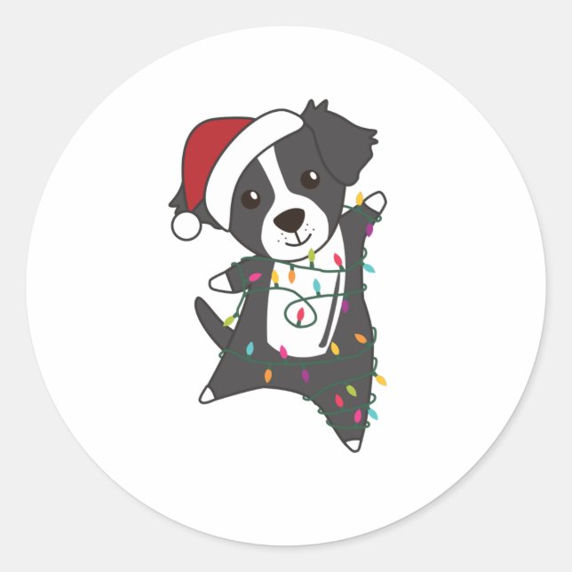 Border Collie Christmas Dog Winter Animals Dogs Classic Round Sticker (Front)