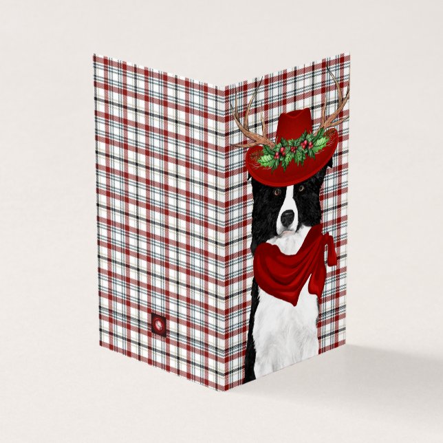 Border Collie Christmas Dog with Western Plaid (Outside)