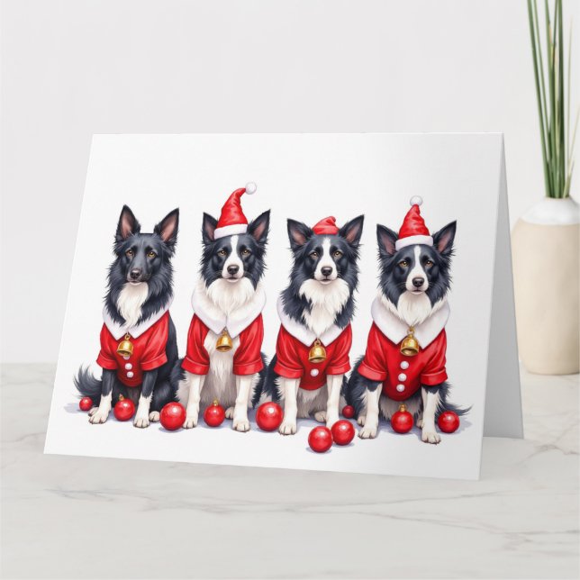 Border Collie Christmas Dress Santa Hat Card (Front)