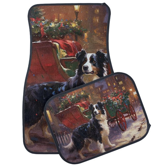 Border Collie Christmas Festive Season  Car Floor Mat (Set)