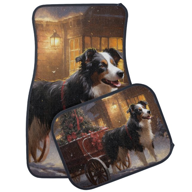 Border Collie Christmas Festive Season Car Floor Mat (Set)