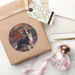 Border Collie Christmas Festive Season  Classic Round Sticker