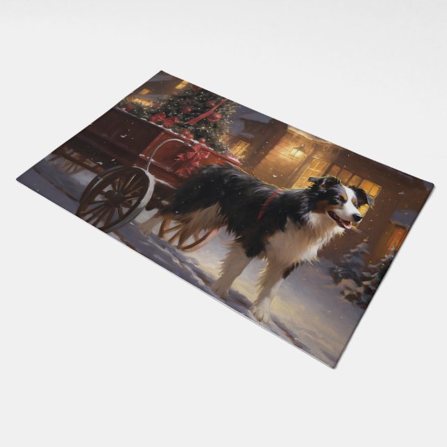 Border Collie Christmas Festive Season Doormat (Angled)