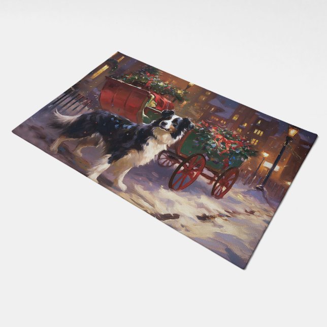 Border Collie Christmas Festive Season  Doormat (Angled)