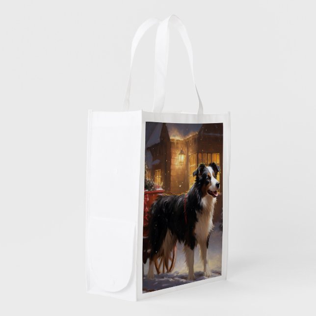 Border Collie Christmas Festive Season Grocery Bag (Front Side)