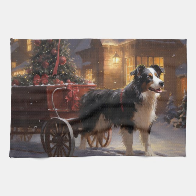 Border Collie Christmas Festive Season Kitchen Towel (Horizontal)