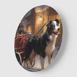 Border Collie Christmas Festive Season Large Clock