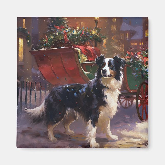 Border Collie Christmas Festive Season  Magnet (Front)