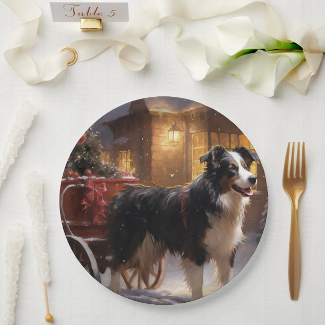Border Collie Christmas Festive Season Paper Plates (Wedding)