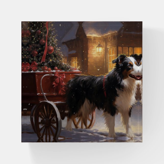 Border Collie Christmas Festive Season Paperweight (Front)