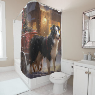 Border Collie Christmas Festive Season Shower Curtain