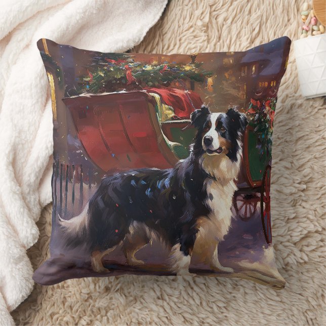 Border Collie Christmas Festive Season  Throw Pillow (Blanket)