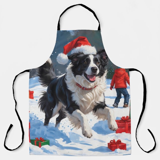 Border Collie Christmas Festive Snow Scene Apron (Front)