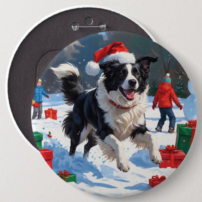 Border Collie Christmas Festive Snow Scene Button (Front & Back)