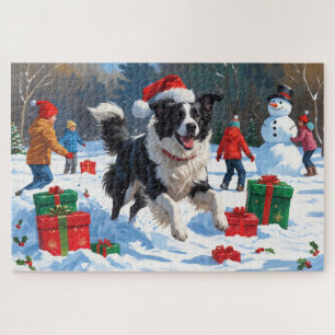 Border Collie Christmas Festive Snow Scene Jigsaw Puzzle