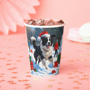 Border Collie Christmas Festive Snow Scene Paper Cups
