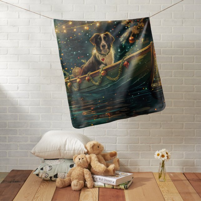 Border Collie Christmas Festive Voyage Baby Blanket (In Situ)