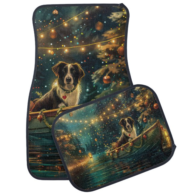 Border Collie Christmas Festive Voyage Car Floor Mat (Set)