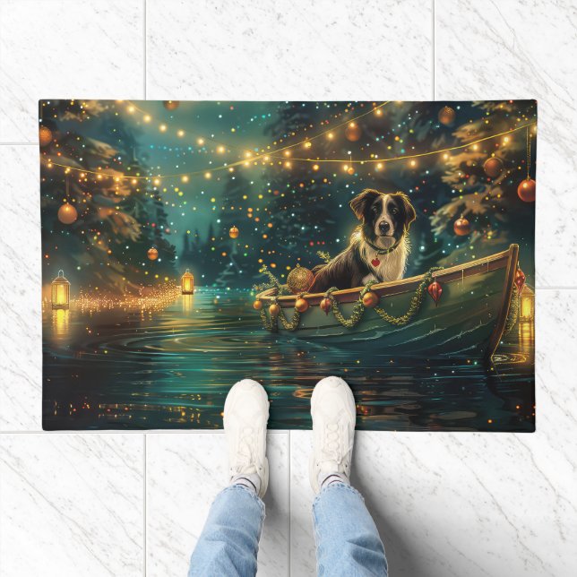 Border Collie Christmas Festive Voyage Doormat (Indoor)