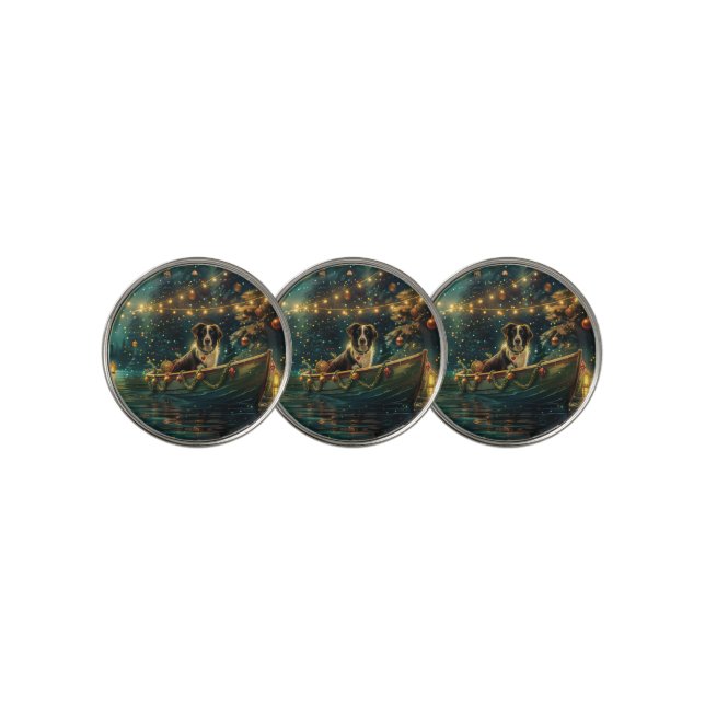 Border Collie Christmas Festive Voyage Golf Ball Marker (3 Up)