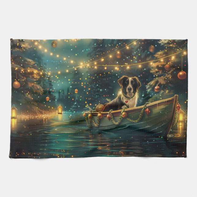 Border Collie Christmas Festive Voyage Kitchen Towel (Horizontal)