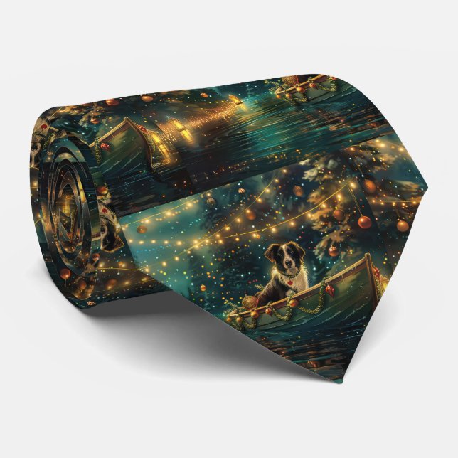 Border Collie Christmas Festive Voyage Neck Tie (Rolled)