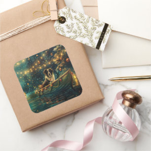 Border Collie Christmas Festive Voyage Square Sticker