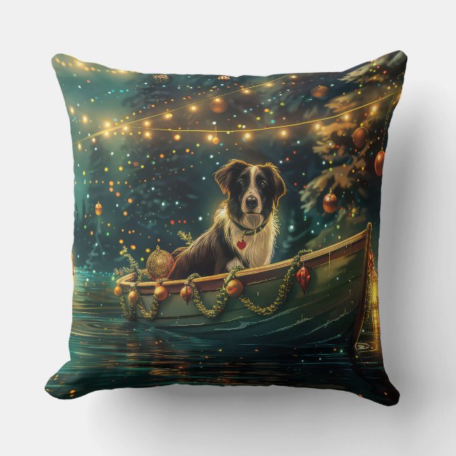 Border Collie Christmas Festive Voyage Throw Pillow (Front)