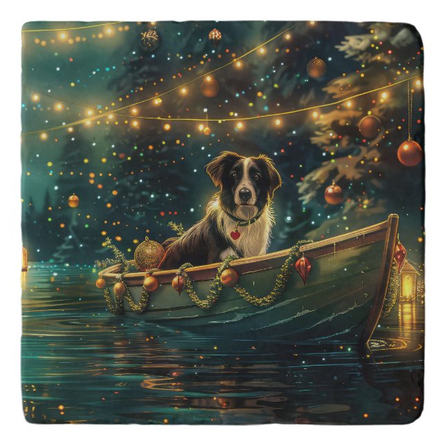 Border Collie Christmas Festive Voyage Trivet (Front)
