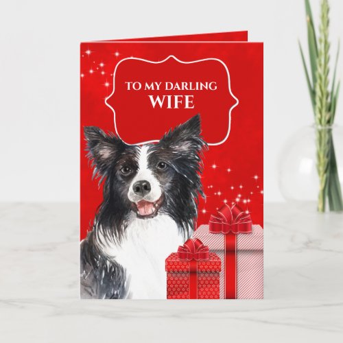 Border Collie Christmas gifts bows with verse Card