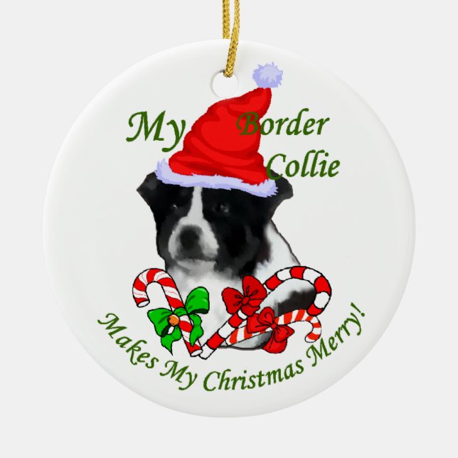 Border Collie Christmas Gifts Ornament (Front)