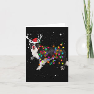 Border Collie Christmas Lights Santa Hat Xmas Swea Card