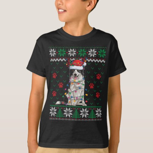 Border Collie Christmas Lights Santa Reindeer Ugly T_Shirt