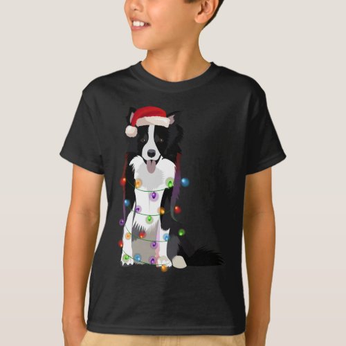 Border Collie Christmas Lights Xmas Dog Lover T_Shirt