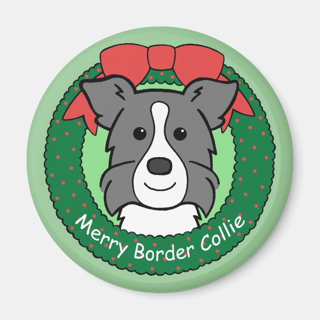 Border Collie Christmas Magnet (Front)