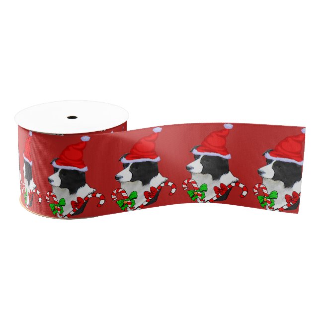 Border Collie Christmas Merry Grosgrain Ribbon (Spool)