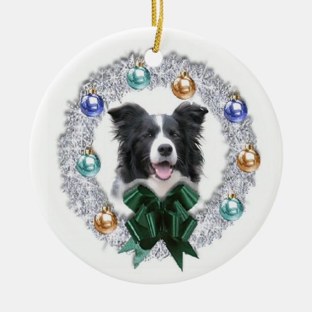 Border Collie Christmas Ornament (Front)