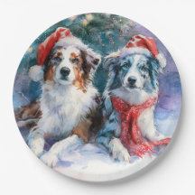 Border Collie Christmas Paper Plate
