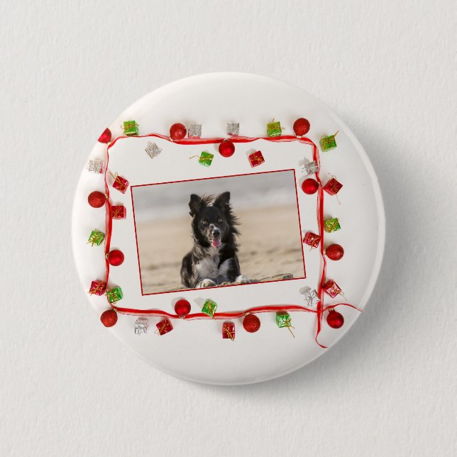 Border Collie Christmas Pinback Button (Front)