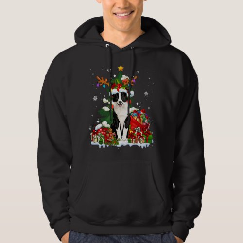 Border Collie Christmas Reindeer Santa Light Dog P Hoodie