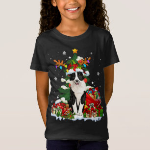 Border Collie Christmas Reindeer Santa Light Dog P T-Shirt