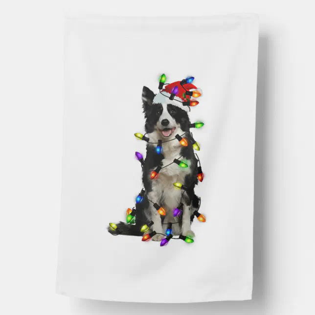 Border Collie Christmas Santa Funny Dog Lover House Flag | Zazzle
