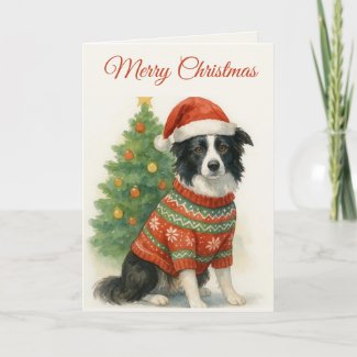 Border Collie Christmas Santa Hat & Tree