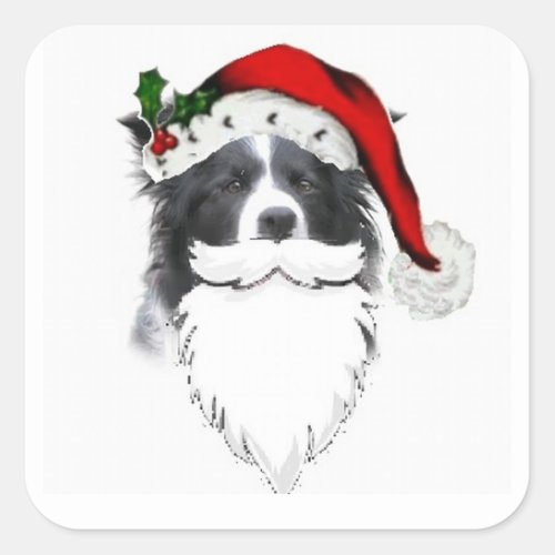 Border Collie Christmas StickerSanta With Beard Square Sticker