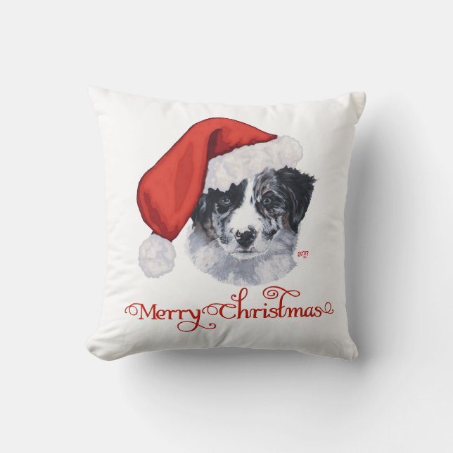 Border Collie Christmas Throw Pillow (Front)