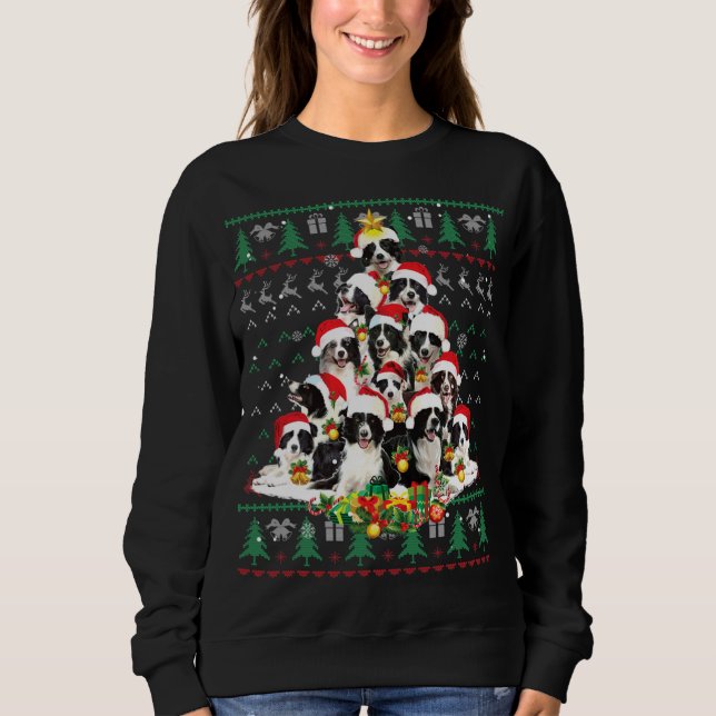 Border Collie Christmas Tree Ugly Sweater Dog Pupp (Front)