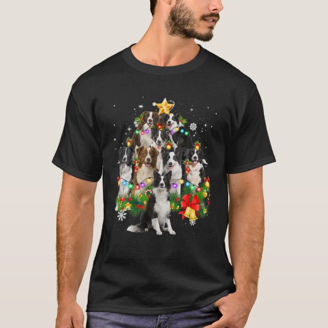 Border Collie Christmas Tree X-Mas Decorations Fun T-Shirt (Front)