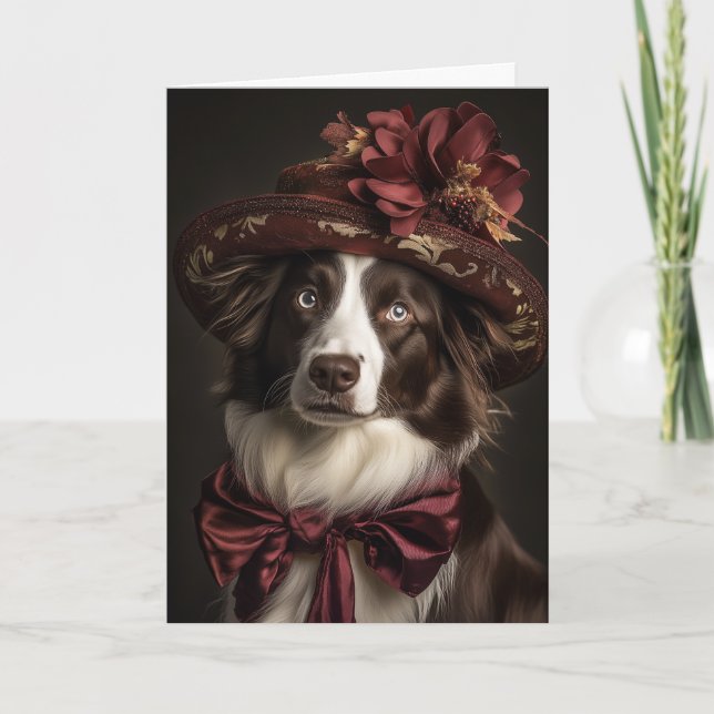 Border Collie Christmas Victorian Dog Holiday Card (Front)