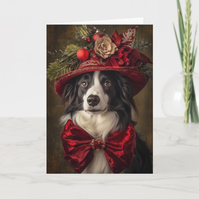Border Collie Christmas Victorian Dog Holiday Card (Front)