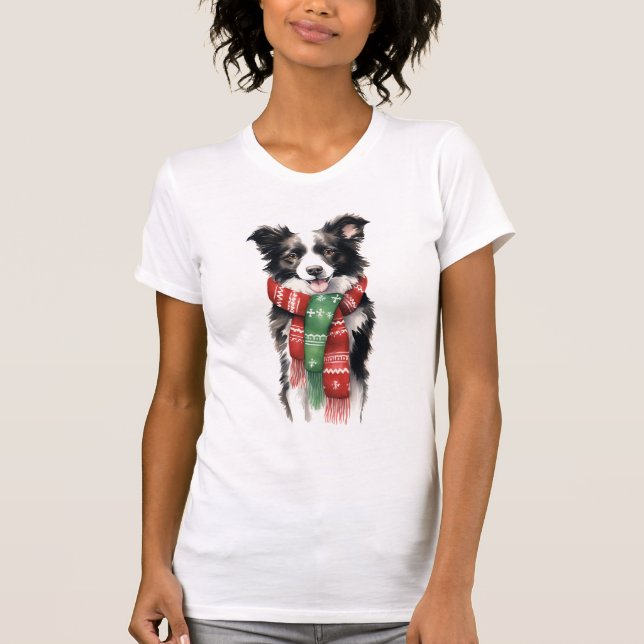 Border Collie Christmas Women’s T-Shirt – Festive  (Front)